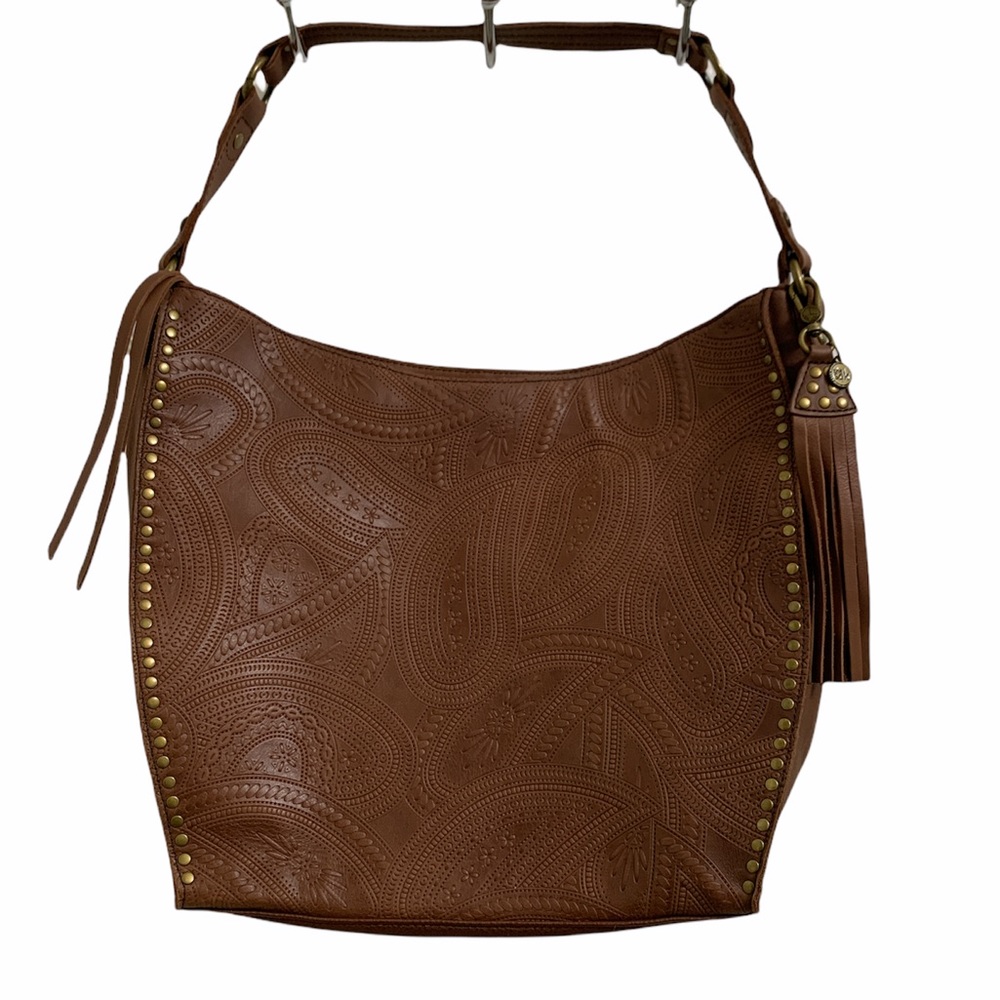 The Sak Women's Brown Leather Paisley Shoulder Handbag Purse